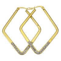 Pendiente del aro de acero inoxidable, Joyería & para mujer & con diamantes de imitación, dorado, 39x50mm, Vendido por Par