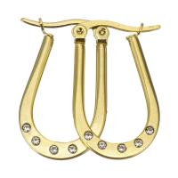 Stainless Steel Hoop Earring, fashion jewelry & for woman & with rhinestone, gold 