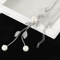 Zinc Alloy Sweater Chain Necklace, with Plastic Pearl, silver color plated, fashion jewelry & for woman, 58cm 