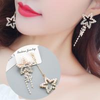 Asymmetric Earrings, Zinc Alloy, with Plastic Pearl, gold color plated, fashion jewelry & for woman & with rhinestone, white, 10.6cm 