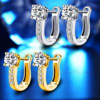 Brass Huggie Hoop Earring, with Cubic Zirconia, plated, fashion jewelry & for woman 