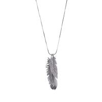 Zinc Alloy Sweater Chain Necklace, Feather, plated, for woman & with rhinestone Approx 30.7 Inch 
