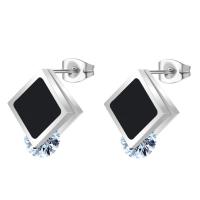 Titanium Steel Earrings, plated, fashion jewelry & micro pave cubic zirconia, silver color 