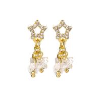 Zinc Alloy Rhinestone Drop Earring, with 925 Sterling Silver & Crystal, gold color plated, for woman & with rhinestone, 25mm 