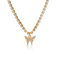 Rhinestone Zinc Alloy Necklace, gold color plated, micro pave cubic zirconia & for woman, gold .38 Inch 