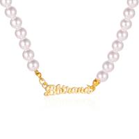 Brass Jewelry Necklace, with Plastic Pearl, gold color plated & for woman, white .17 Inch 
