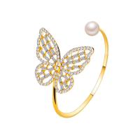 Zinc Alloy Cuff Bangle, with Plastic Pearl, plated, micro pave cubic zirconia & for woman Inner Approx 65mm 