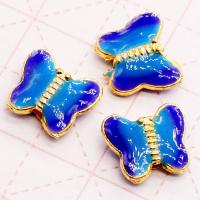 Perles cloisonnés d'argent plaqué, alliage de zinc, avec émail, papillon, bijoux de mode & DIY, bleu Vendu par PC