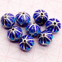 Perles cloisonnés d'argent plaqué, alliage de zinc, avec émail, bijoux de mode & DIY, bleu, 8mm, Vendu par PC