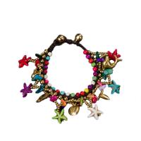 Bracelets de Woven Ball turquoise, Fil ciré de Thaïlande, avec cloche en laiton & turquoise, Placage, bijoux de mode & pour femme, Cristal or ombragé  (acier), 180mm, Vendu par brin