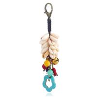 Brass Key Chain, Thailand Waxed Thread, with Shells Fossil & brass bell, plated, fashion jewelry & for woman 