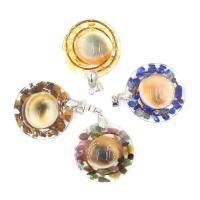 Gemstone Brass Pendants, with Natural Gravel & Resin, fashion jewelry & Unisex 