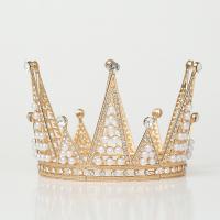 Bridal Tiaras, Zinc Alloy, with Plastic Pearl, Crown, gold color plated, with rhinestone 