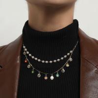 Mode-Multi-Layer-Halskette, Zinklegierung, mit Kunststoff Perlen, plattiert, Modeschmuck & Emaille, keine, verkauft von Strang