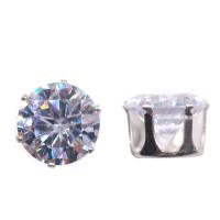 Cubic Zirconia Cabochons, Brass, with Cubic Zirconia, Round, silver color plated, DIY white 