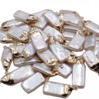 Freshwater Pearl Pendants, with Zinc Alloy, Rectangle, gold color plated, DIY, white, 10-22mm 