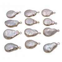 Freshwater Pearl Pendants, with Zinc Alloy, gold color plated, DIY, white, 13-18mm 