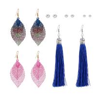 Zinc Alloy Earring Set, with Cotton Thread, plated & for woman & with rhinestone 