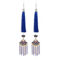 Fashion Tassel Earring, Zinc Alloy, with Cotton Thread, plated & for woman & with rhinestone 