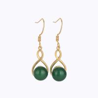 Gemstone Drop Earring, Brass, with Chalcedony, gold color plated, for woman 32mm 