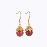 Gemstone Drop Earring, Brass, with Chalcedony, gold color plated, for woman 28mm 