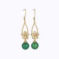 Gemstone Drop Earring, Brass, with Chalcedony, gold color plated, for woman 44mm 