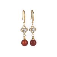 Gemstone Drop Earring, Brass, with Chalcedony, gold color plated, for woman 45mm 
