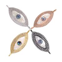 Cubic Zirconia Micro Pave Brass Connector, with Mosaic Shell, Evil Eye, plated, micro pave cubic zirconia 27*10.8mm 