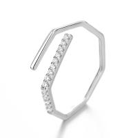 Brass Cuff Finger Ring, platinum color plated & micro pave cubic zirconia & for woman 