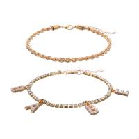 Zinc Alloy Anklet, plated, fashion jewelry & with rhinestone 
