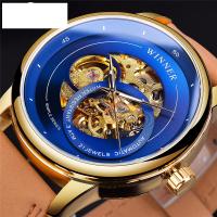 WINNER ® Jewelry Watch, Zinc Alloy, with Leather & Stainless Steel, Chinese movement, plated, fashion jewelry & for man 