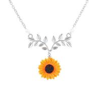 Zinc Alloy Necklace, Sunflower, fashion jewelry & for woman .80 Inch 