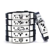 Silicone Stainless Steel Bracelets, with Silicone, 12 Signs of the Zodiac, fashion jewelry & Unisex 