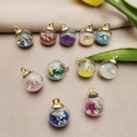 Glass Zinc Alloy Pendants, with Zinc Alloy, Round, gold color plated, DIY 