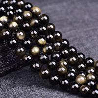 Gold Obsidian Beads, Round, polished, DIY black 
