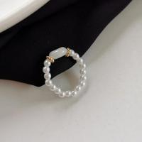 Gemstone Zinc Alloy Finger Ring, with Plastic Pearl, for woman 