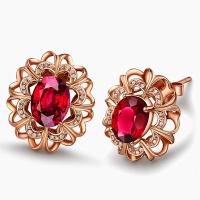 Zinc Alloy Stud Earring, with Rubellite, fashion jewelry, red 