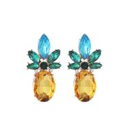 Zinc Alloy Rhinestone Stud Earring, with Rhinestone, plated, for woman, multi-colored 