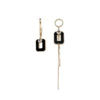 Asymmetric Earrings, Zinc Alloy, with Shell, gold color plated, for woman & with rhinestone, black, 8.7cm,4.5cm,1.3cm 