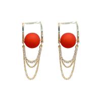 Kunststoff Perle Zink Legierung Ohrring, Zinklegierung, mit Kunststoff Perlen, goldfarben plattiert, für Frau & mit Strass, keine, 70mm, verkauft von Paar