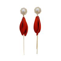 Zinc Alloy Rhinestone Drop Earring, with Plastic, gold color plated, for woman & with rhinestone, reddish orange 