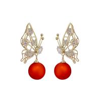 Plastic Pearl Zinc Alloy Earring, with Plastic, gold color plated, micro pave cubic zirconia & for woman 45mm 