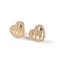 Brass Stud Earring, Heart, fashion jewelry & Unisex & with cubic zirconia 