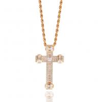 Cubic Zircon Micro Pave Brass Necklace, Cross, fashion jewelry & Unisex & with cubic zirconia .62 Inch 