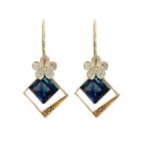 Zinc Alloy Rhinestone Drop Earring, with Crystal, gold color plated, for woman & with rhinestone, blue, 50mm 