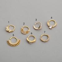 Brass Huggie Hoop Earring, with 316L Stainless Steel, plated & micro pave cubic zirconia 6mm,0.8mm 
