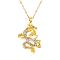 Rhinestone Zinc Alloy Necklace, Dragon, gold color plated, for woman & with rhinestone, 40mm Approx 20.47 Inch 
