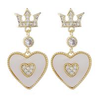 Cubic Zirconia Micro Pave Brass Earring, with Shell, Dragon, gold color plated, micro pave cubic zirconia & for woman 