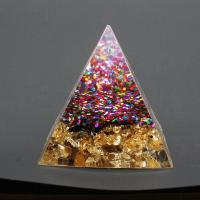 Synthetic Resin Pyramid Decoration, with Natural Gravel, Triangle, plated, for home and office 