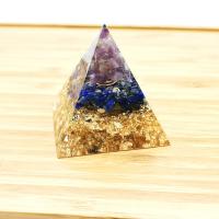 Synthetic Resin Pyramid Decoration, with Natural Gravel, Triangle, plated, for home and office 